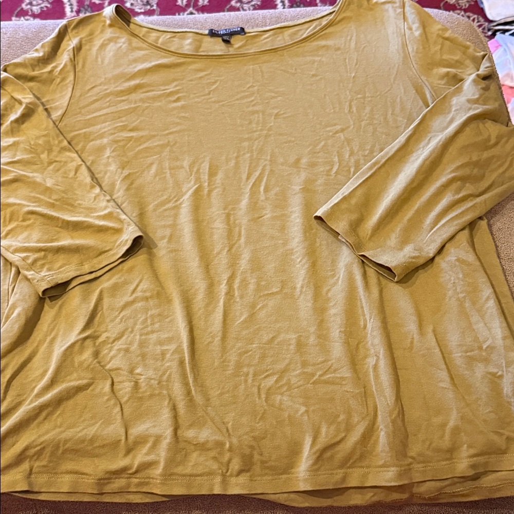 Eileen Fisher Rayon Boatneck 3/4 Sleeve Top Green Size 2X (TD)